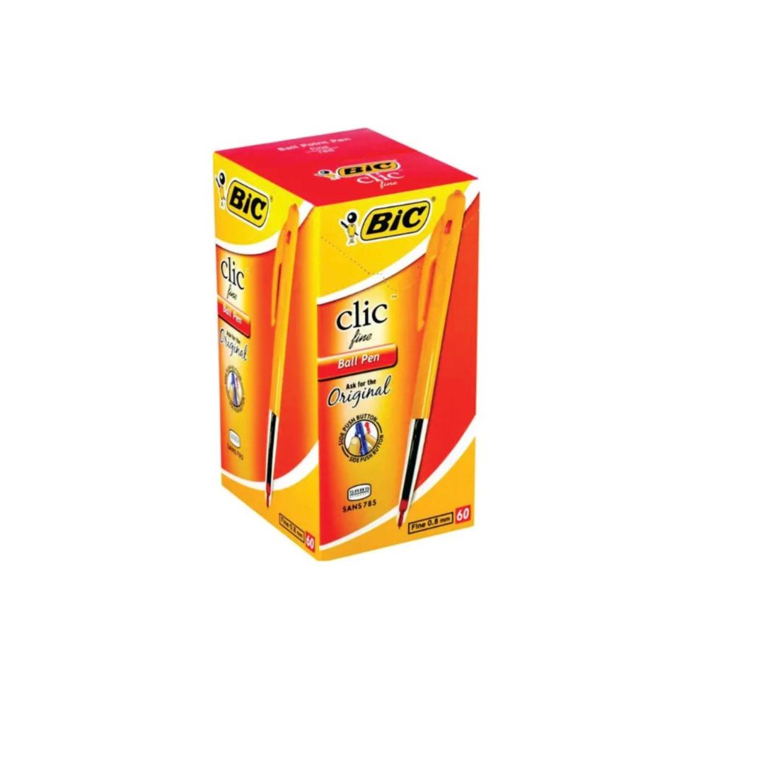 BIC Clic Orange/Clear Barrel Fine 0.7mm Retractable Pen Box of 60