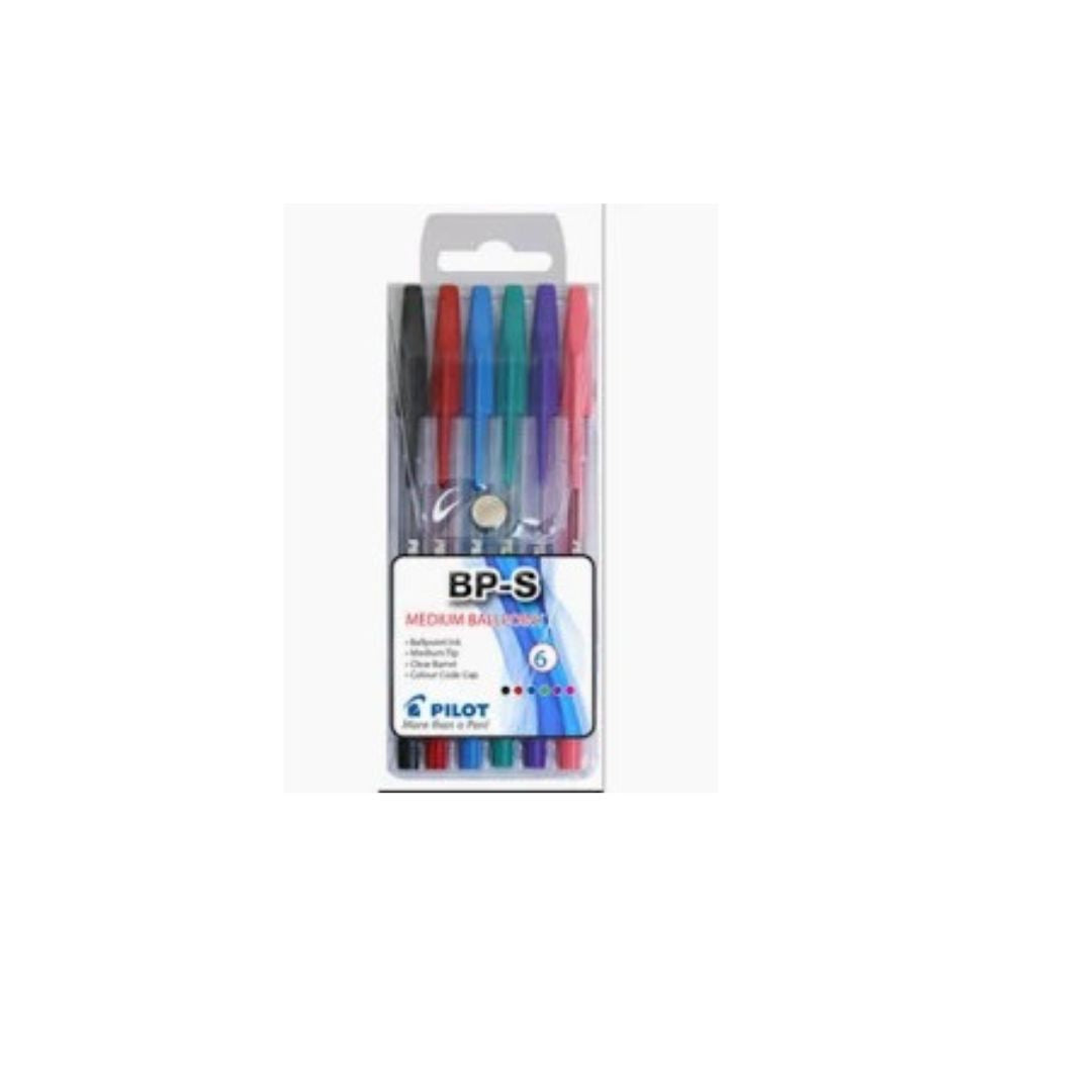 PILOT BP-S Fine 0.7mm Ball Pen Wallet of 6 Assorted Colours