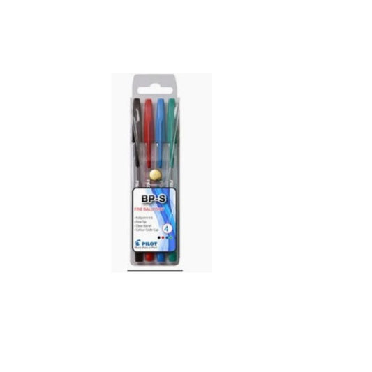 PILOT BP-S Fine 0.7mm Ball Pen Wallet of 4 Assorted Colours