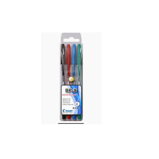 PILOT BP-S Medium 1mm Ball Pen Wallet of 4 Assorted Colours