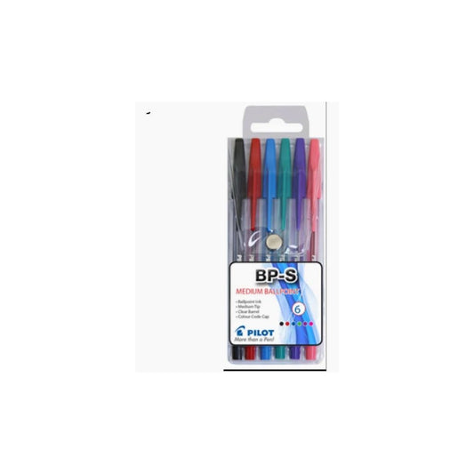 PILOT BP-S Medium 1mm Ball Pen Wallet of 6 Assorted Colours