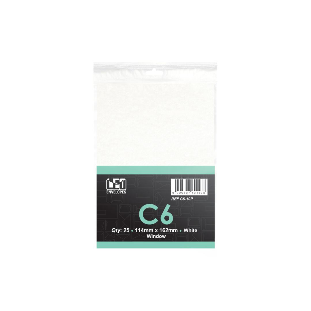 LEO C6-10P  Window Self Seal 114 x 162mm 80gsm Opaque White Pack of 25