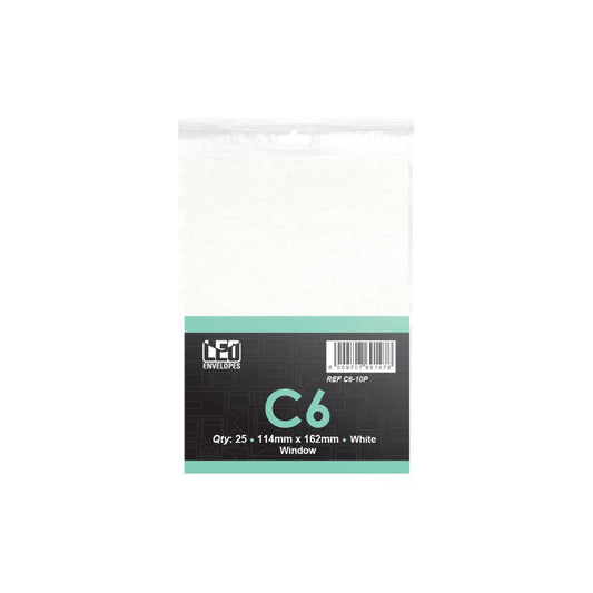 LEO C6-10P  Window Self Seal 114 x 162mm 80gsm Opaque White Pack of 25