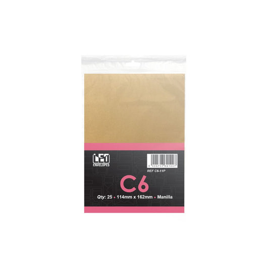 LEO C6-11P Self Seal 114 x 162mm 80gsm Manilla Brown Pack of 25