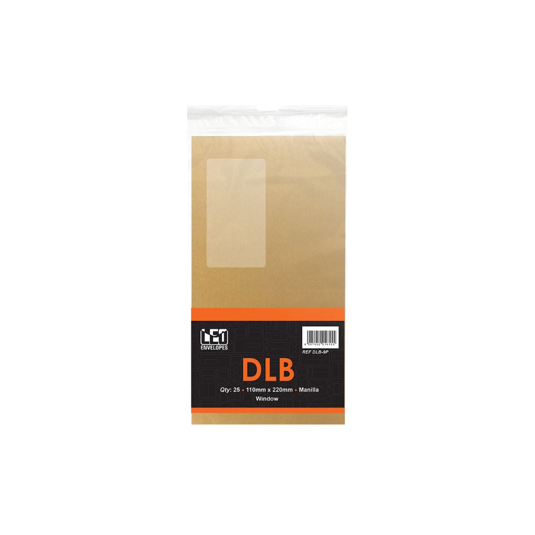 LEO DLB9P Window Self Seal 110 x 220mm 80gsm Manilla Brown Pack of 25