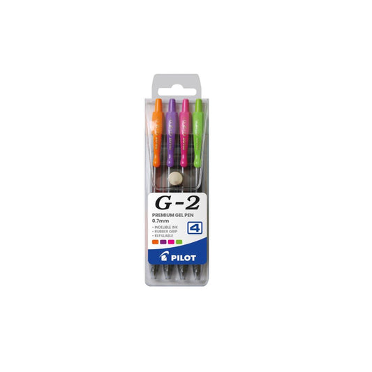 PILOT BL-G2-7-FAS-W4 0.7mm Wallet of 4 Fashion Colours Pen