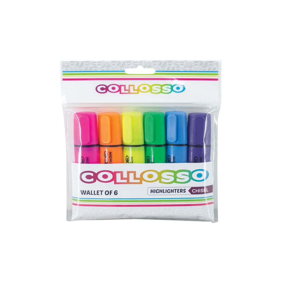 COLLOSSO Highlighters Chisel Tip Wallet of 6