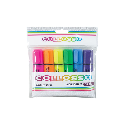 Highlighters Collosso  Chisel Tip Wallet of 6