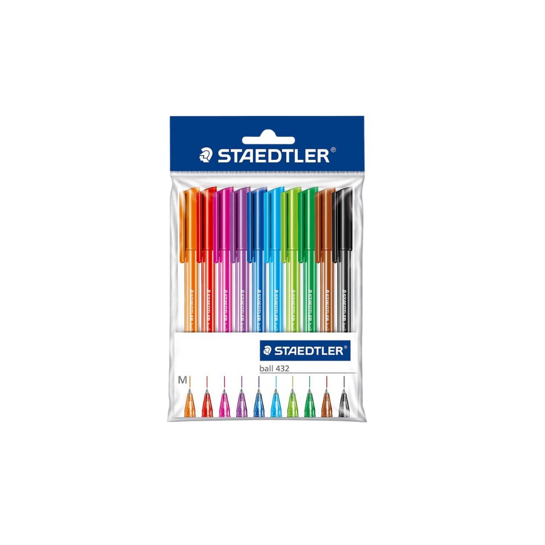 Staedtler Pens 432 Assorted Colour Polybag 10 Pack